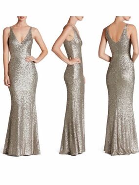 Dress the Population Harper Gown XS Silver Sequin Mermaid Formal Evening Dress